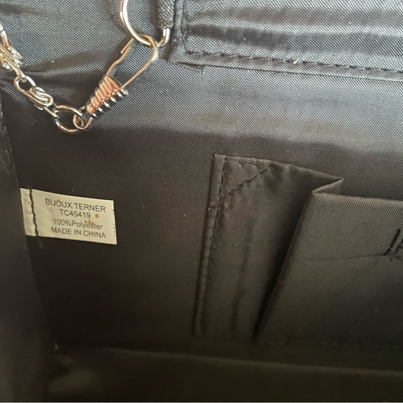 Elegant Party Black Bijoux Terner Envelope Clutch/Chain Purse w/ Rose Detail - Picture 6 of 6